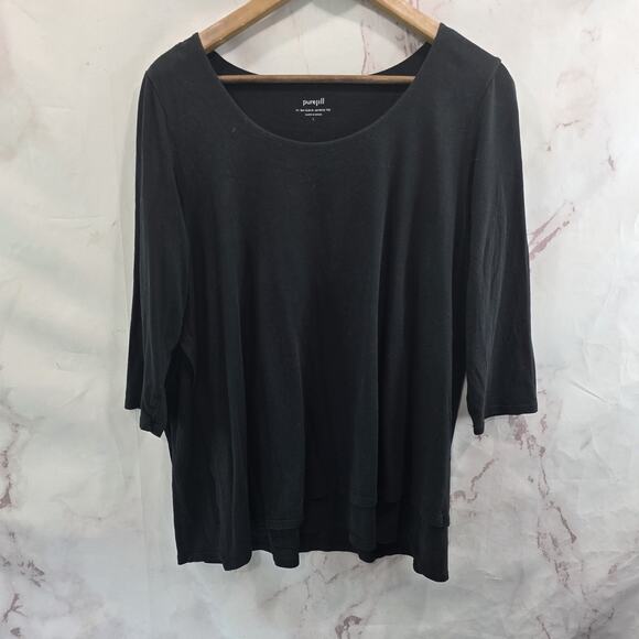 J Jill Shirt Womens Large Black PJ Artistic Tee T Quarter Sleeve Round Neck - Picture 1 of 10